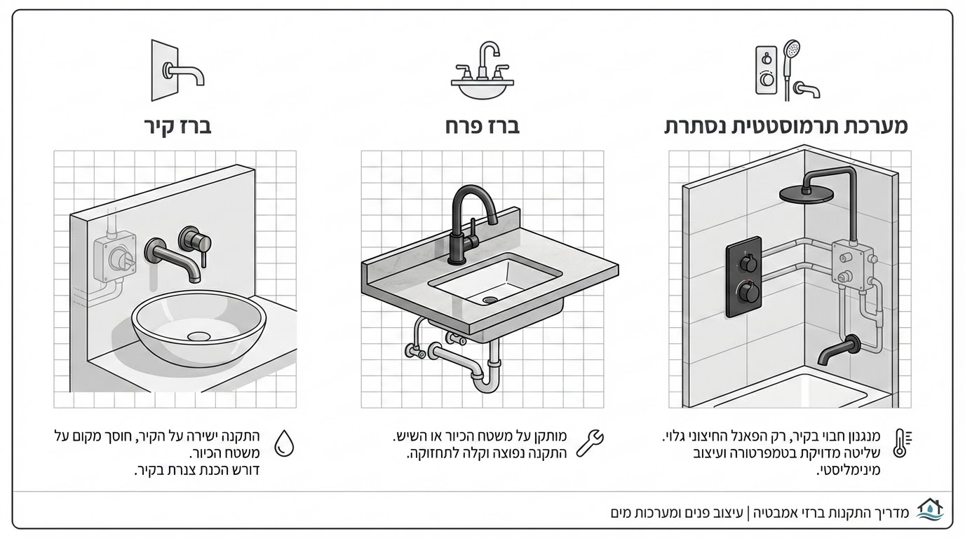 סוגי התקנה לברזי אמבטיה - ברז פרח, ברז קיר ומערכת אינטרפוץ