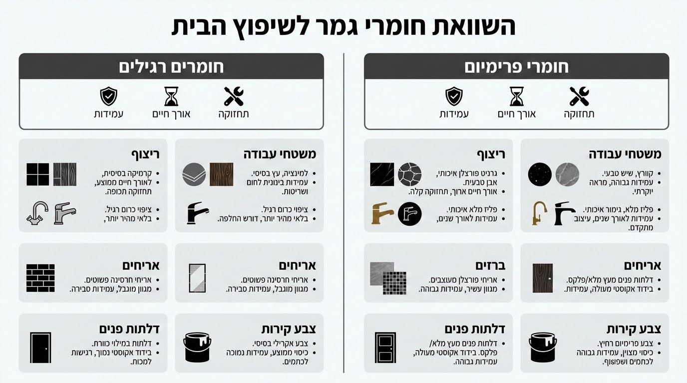 השוואה בין חומרי גמר סטנדרטיים לפרימיום