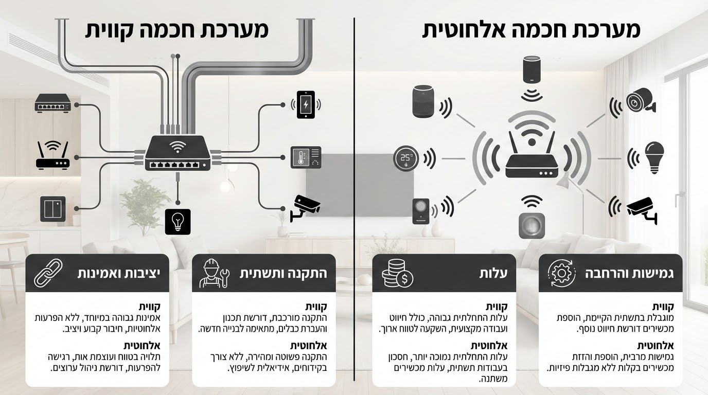 השוואה בין מערכת בית חכם קווית לאלחוטית
