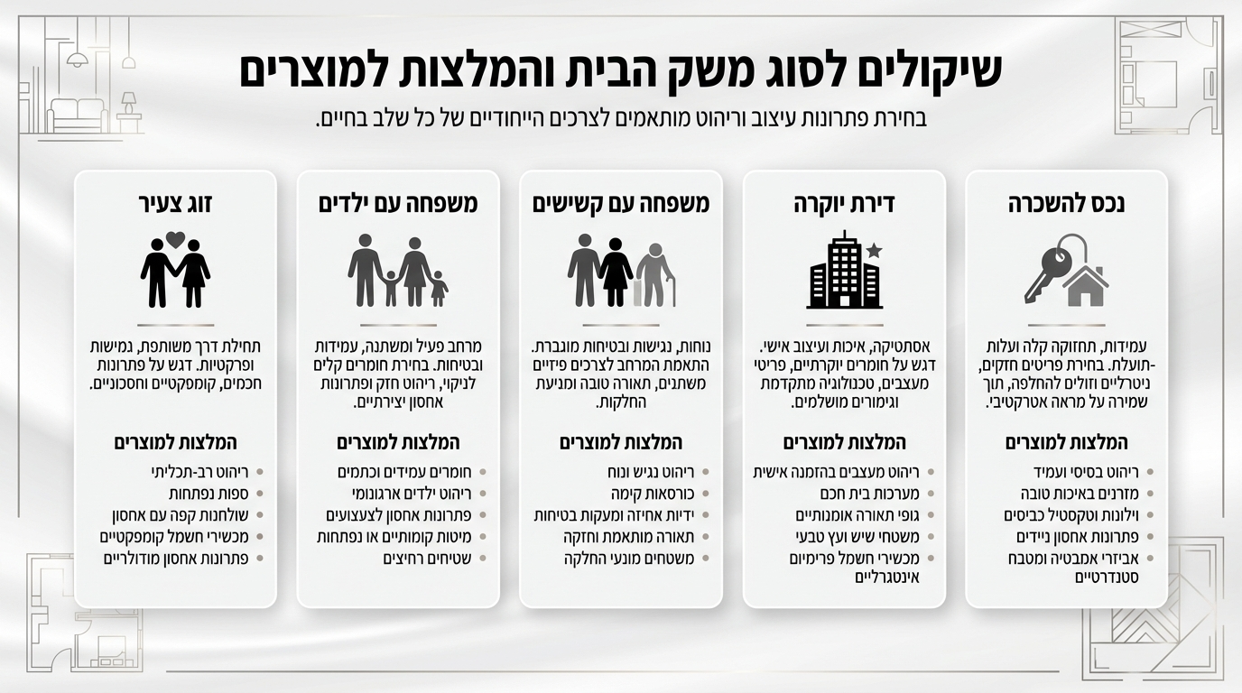 טבלת התאמה אישית לסוגי משקי בית בבחירת כלים סניטריים