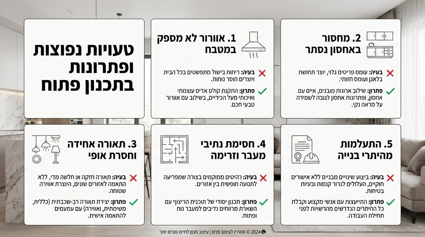 חמש טעויות נפוצות בתכנון חלל פתוח