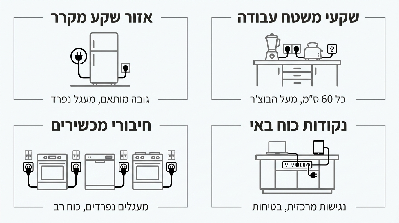 תכנון שקעי חשמל במטבח - כמות ומיקום מומלצים
