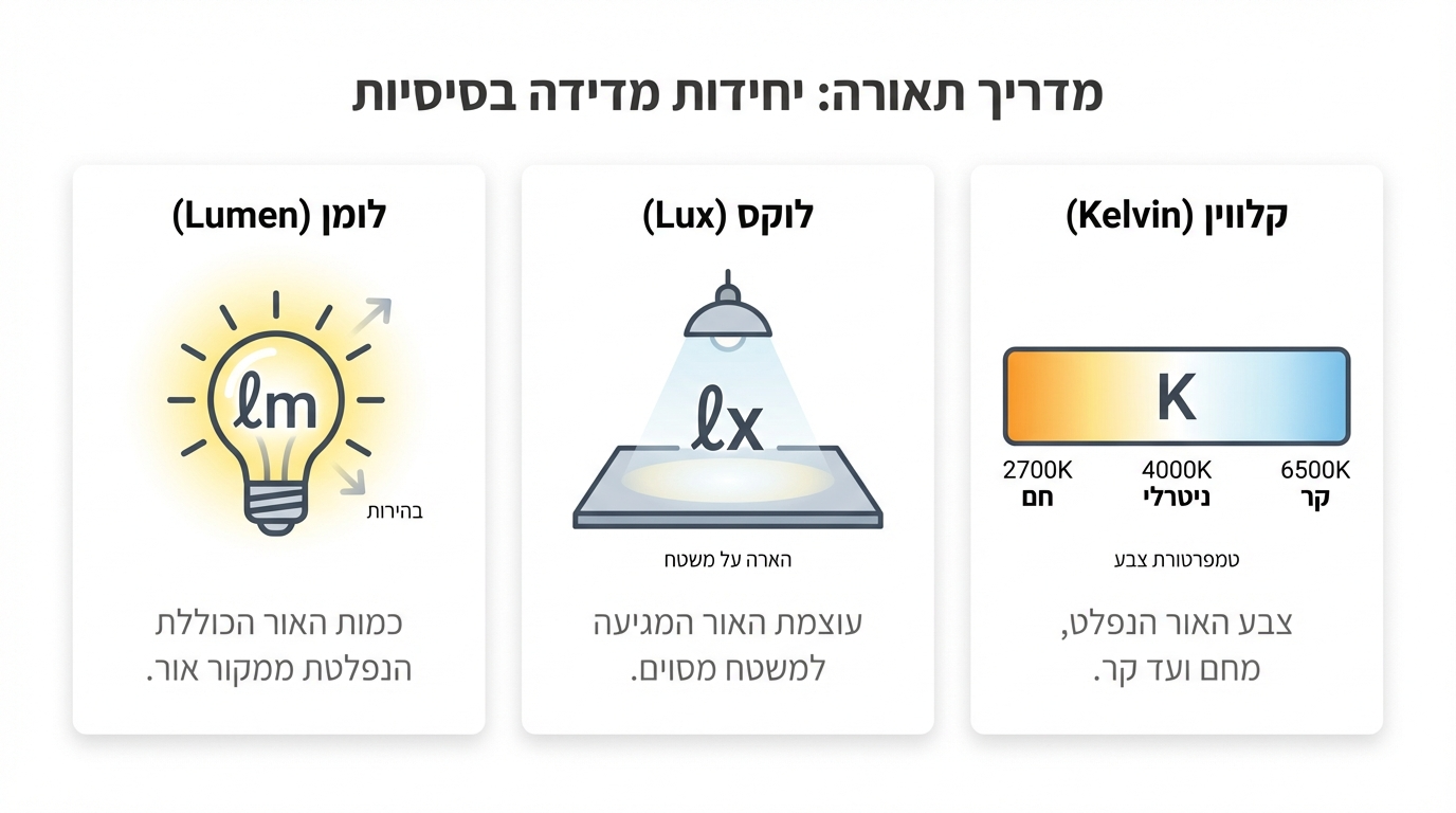 הבדל בין לומן, לוקס וקלווין - מדריך להבנת יחידות תאורה