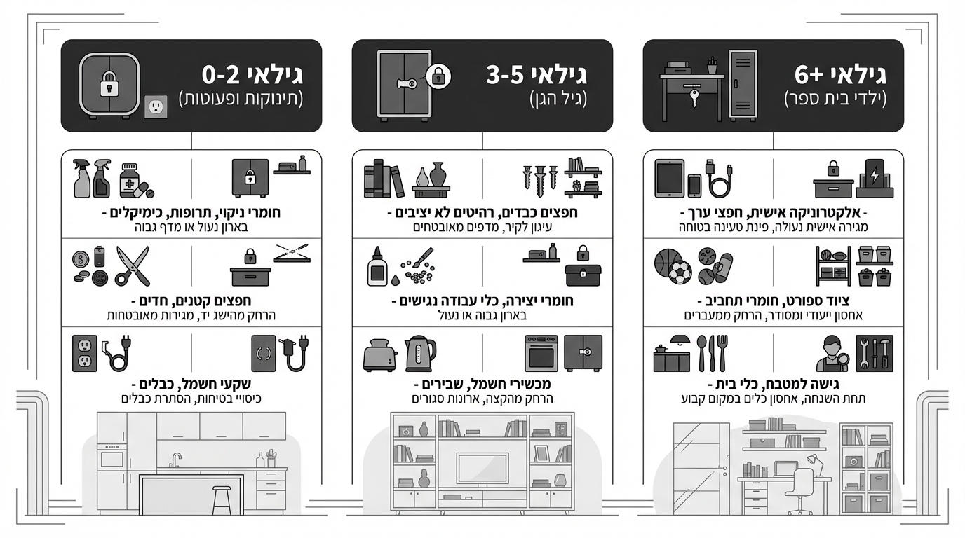 טבלת בטיחות לפי גיל הילד - פריטים להרחקה