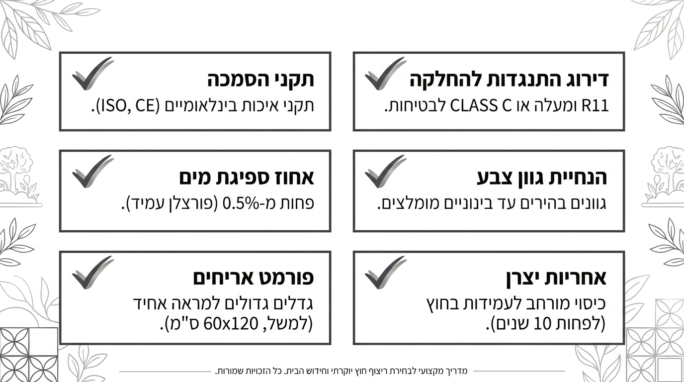 צ'ק-ליסט מקצועי לבחירת אריחים למרפסות וגינות