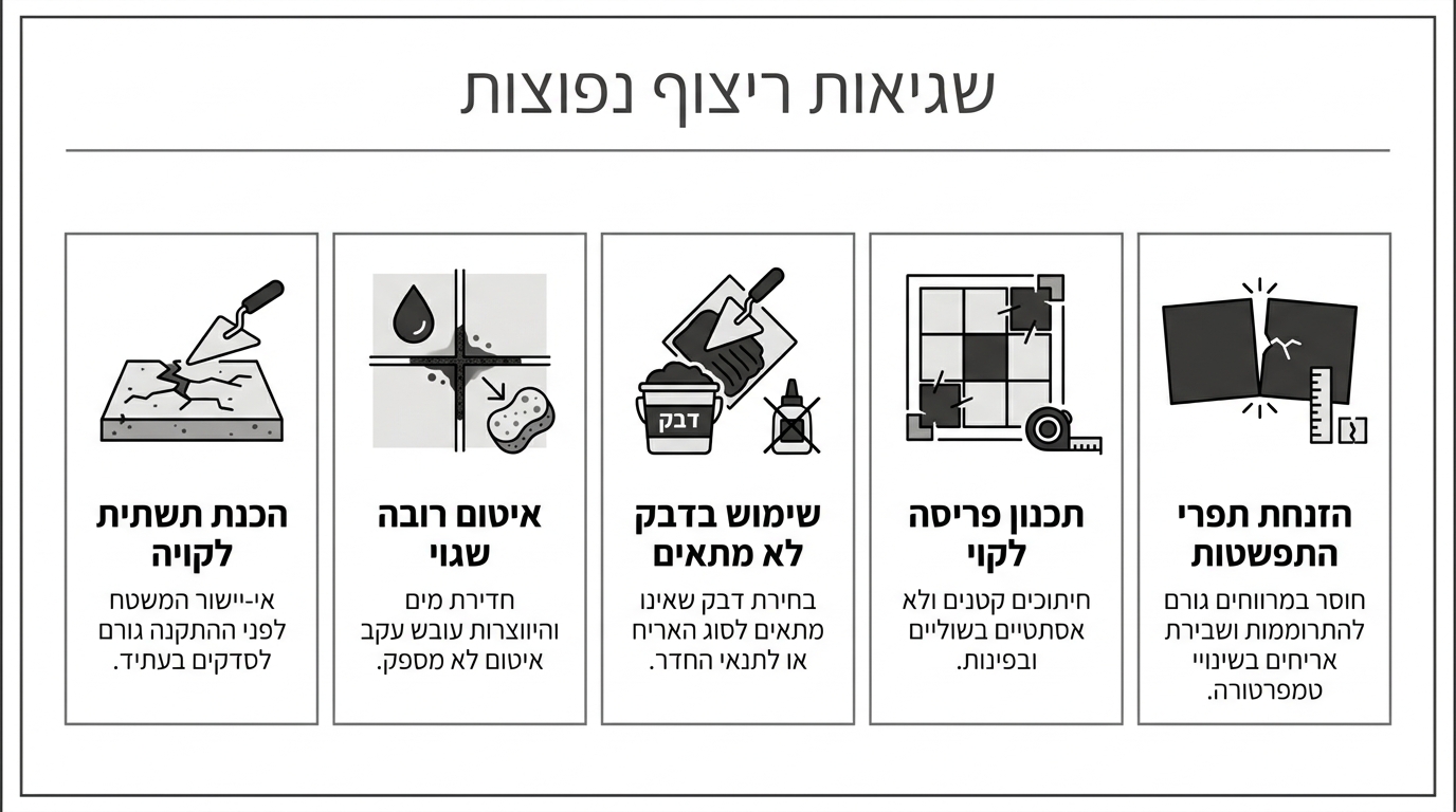 חמש טעויות נפוצות בבחירת ריצוף לאזורים רטובים